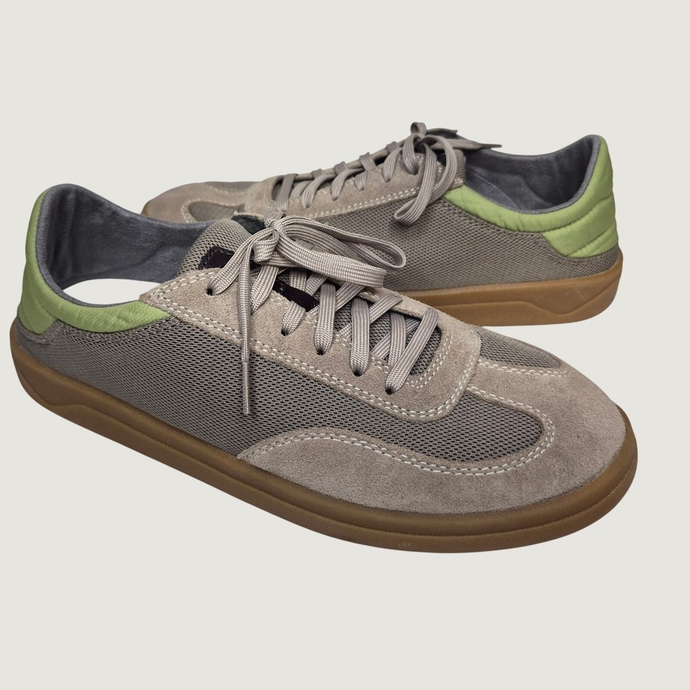 OluKai Punini Sneakers Mens 10 Tan Green Suede Mesh Gorpcore Minimalist Shoes